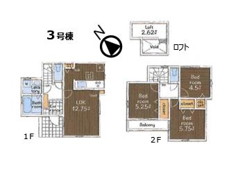 充実したプライベートタイムを過ごせる洋室が3部屋!図面と異なる場合は現況優先です。